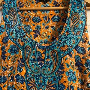 Tolani 100% silk tank top.                 Floral Orange and Blue Women's Top